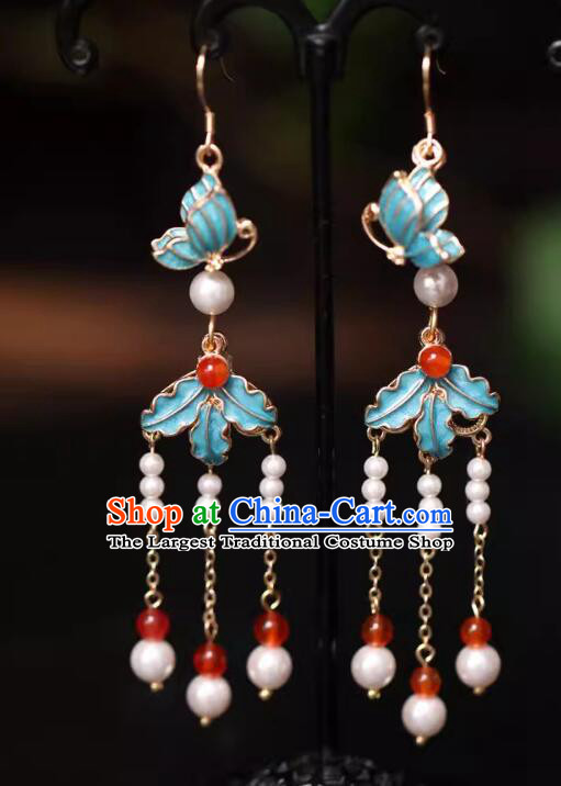 Top Handmade Hanfu Ear Jewelries Chinese Ancient Qing Dynasty Empress Earrings