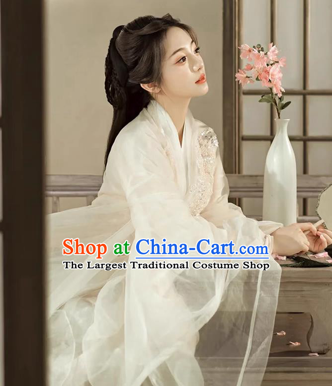 China Ancient Imperial Consort Costumes Traditional Hanfu White Ruqun Dress Jin Dynasty Palace Princess Clothing