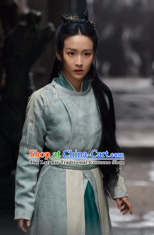 Chinese Ancient Swordswoman Green Costumes TV Drama Mirror A Tale of Twin Cities Female Warrior Li Zhu Clothing