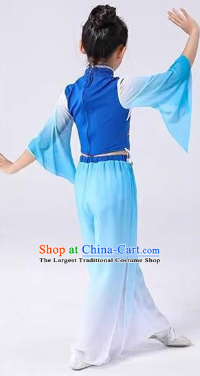 Chinese Fan Dance Costumes Folk Dance Clothing Children Yangko Dance Blue Outfit