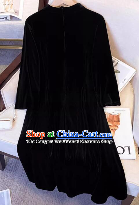 China Classic Qipao Traditional Cheongsam Oversize Black Velvet Dress