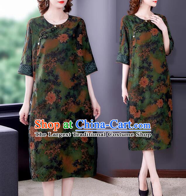 China Traditional Clothing Oversize Dress Classic Qipao Peony Pattern Cheongsam