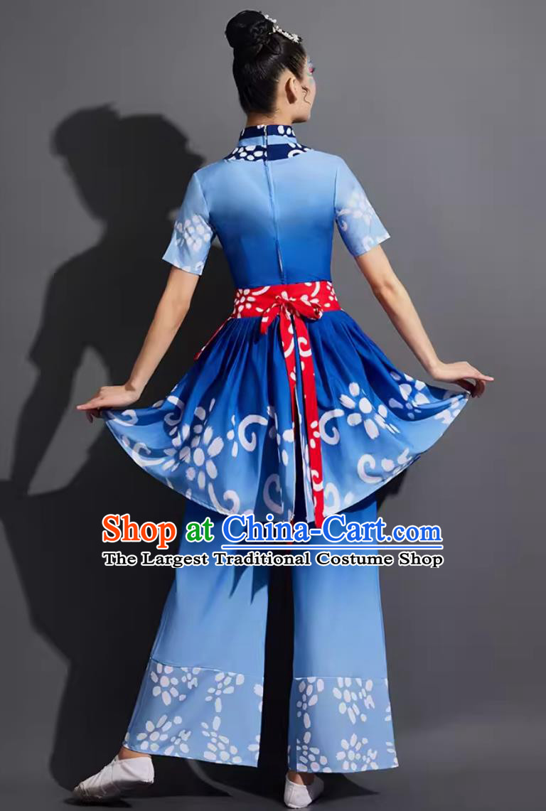 Traditional Fan Dance Nanniwan Clothing China Folk Dance Blue Outfit Chinese Yangko Dance Costume