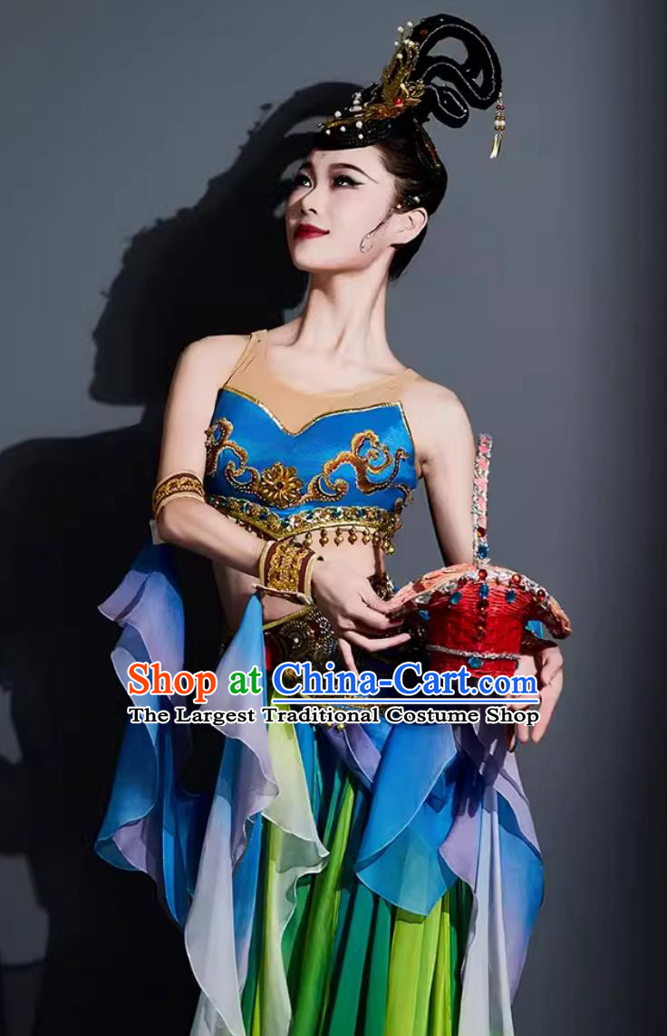 China Dunhuang Flying Apsaras Dance Green Dress Chinese Classical Dance Costume Woman Solo Dance Clothing