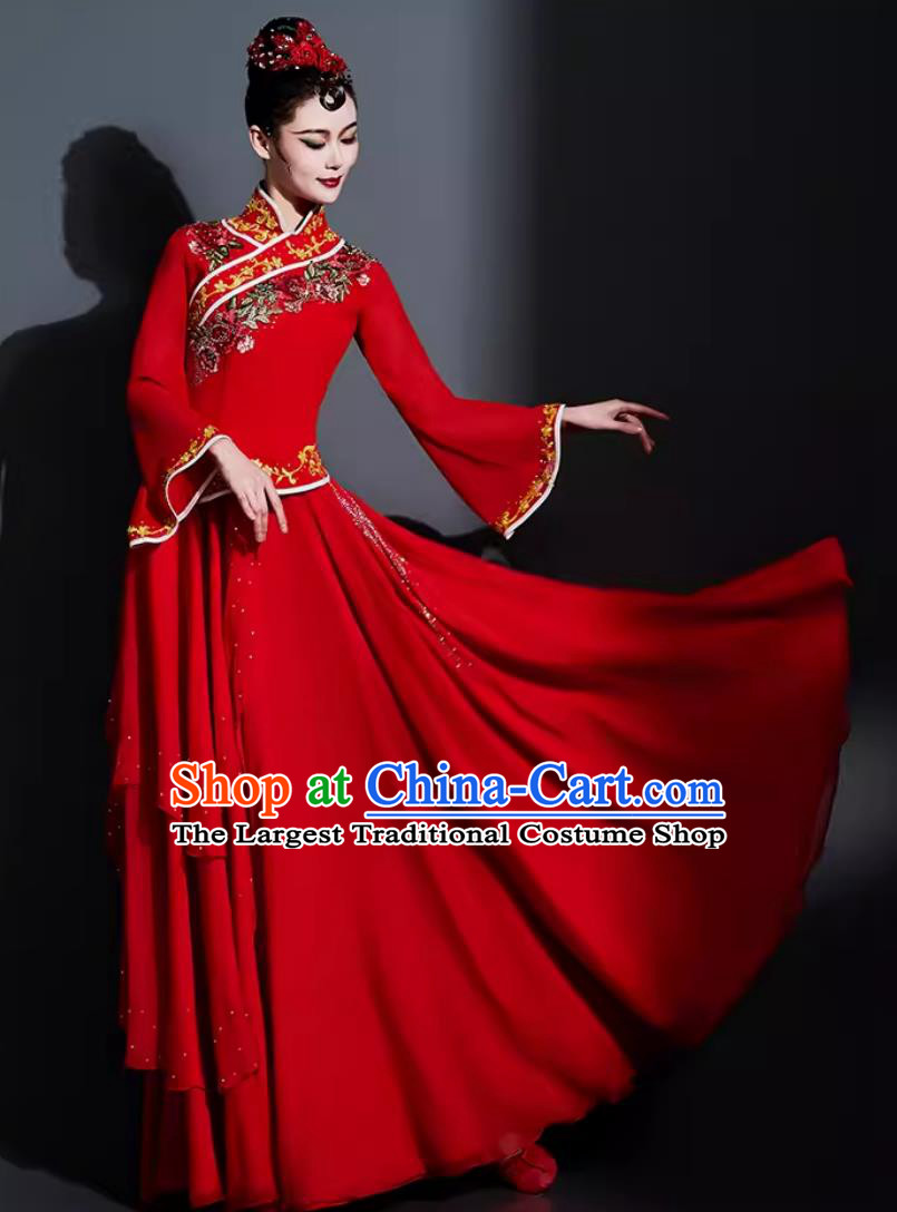 China Classical Dance Red Dress Chinese Umbrella Dance Fan Dance Costume Traditional Dance Clothing