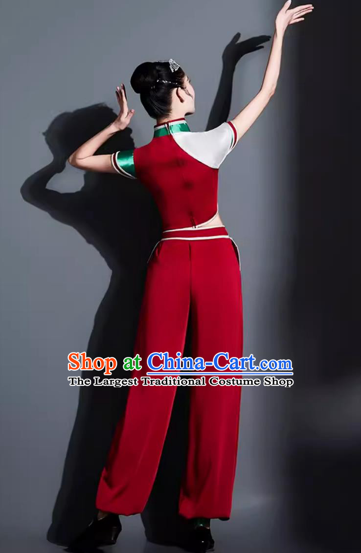 Chinese Bamboo Hat Dance Costume Traditional Yangko Dance Fan Dance Clothing China Folk Dance Outfit