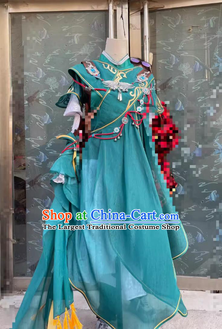 Ancient Chinese Young Lady Costume China Online Game Sword Heroes Fate Beitian Medical Sect Cosplay Swordswoman Green Dress