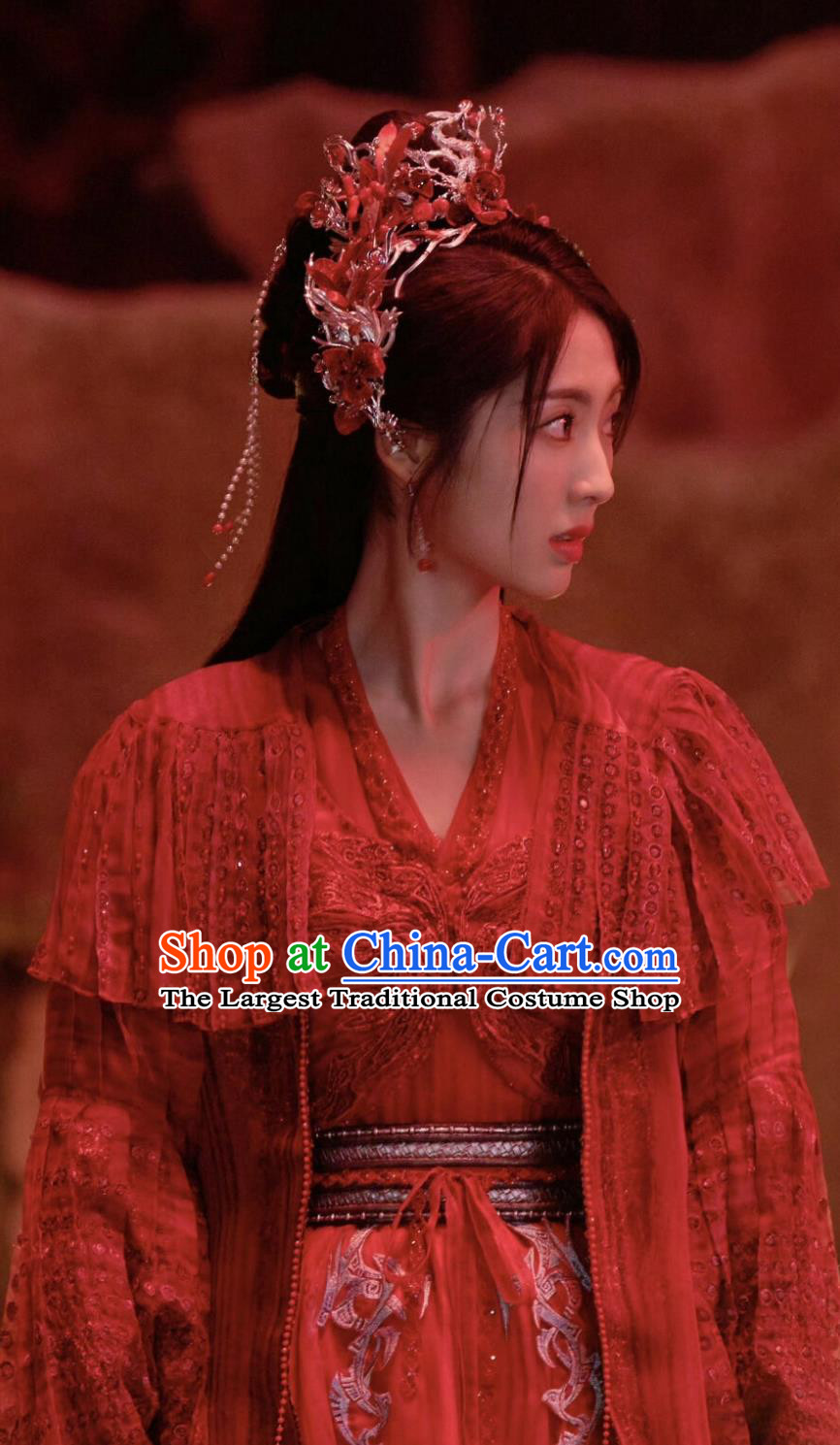 Ancient China Young Lady Clothing Traditional Chinese Wedding Hanfu Dress TV Series Drama Burning Flames Ming Yue Red Costume