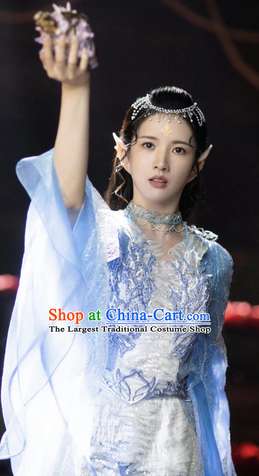 TV Series Drama Burning Flames Siren Princess Bei Er Costume Ancient China Fairy Clothing Traditional Chinese Blue Hanfu Dress