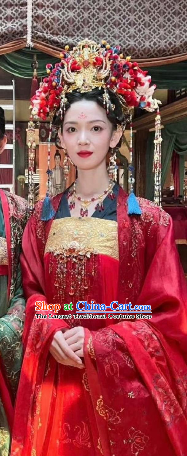 Traditional Chinese Tang Dynasty Wedding Red Hanfu Dress TV Series Drama Follow Your Heart Jiang Suo Luo Costume Ancient China Bride Clothing