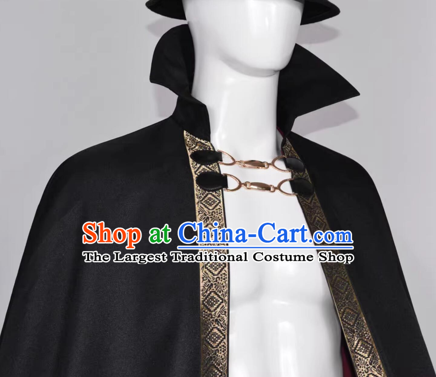 Top Medieval Europe Winter Costume Handmade Black Woolen Cape Gothic Cloak