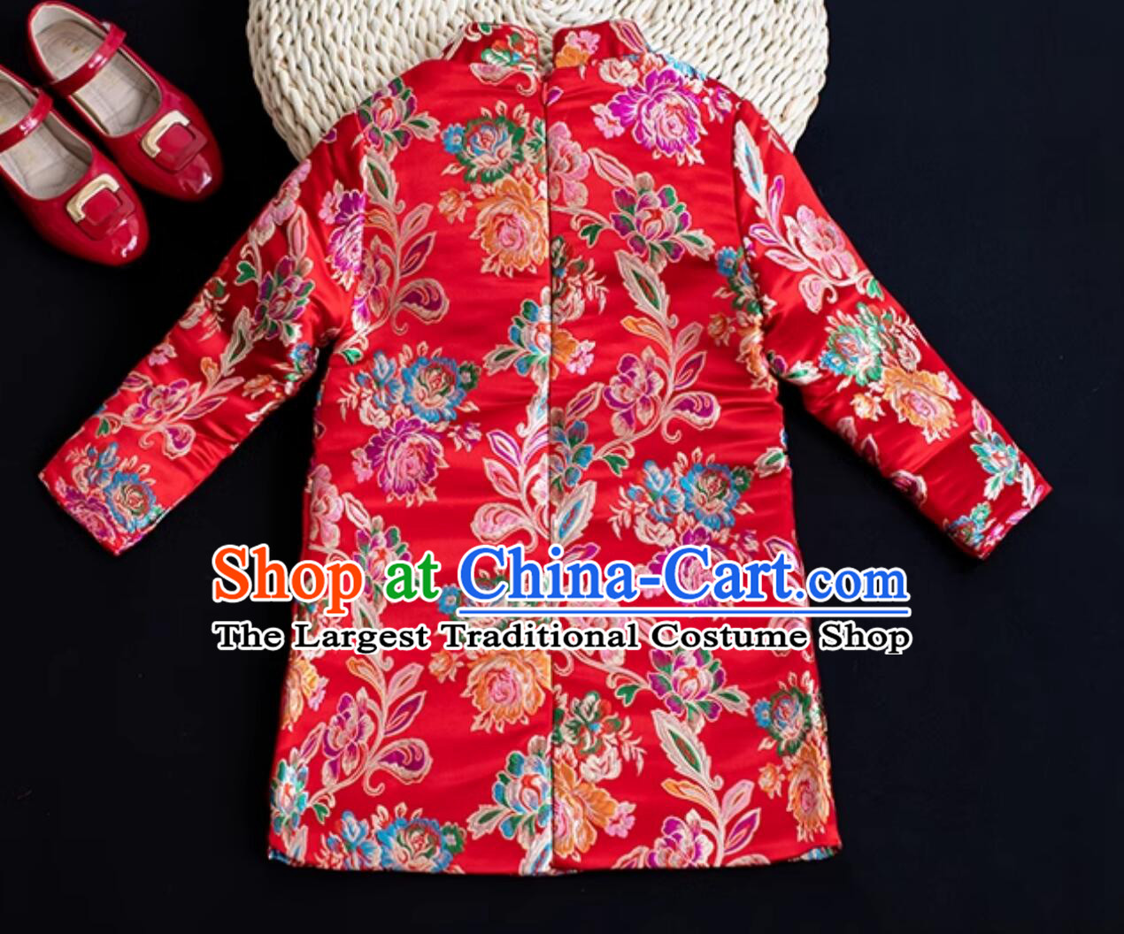 Traditional Chinese Clothing Children Qipao Red Brocade Cheongsam China Classical Dress