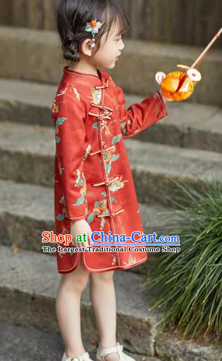 China Classical Dress Traditional Chinese Clothing Children Qipao Red Cheongsam