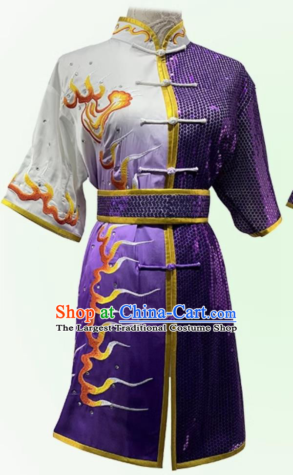 Chinese Changquan Competition Clothing Traditional Kung Fu Costume Martial Arts Embroidered Tiger Uniform Wushu Tournament Purple Outfit