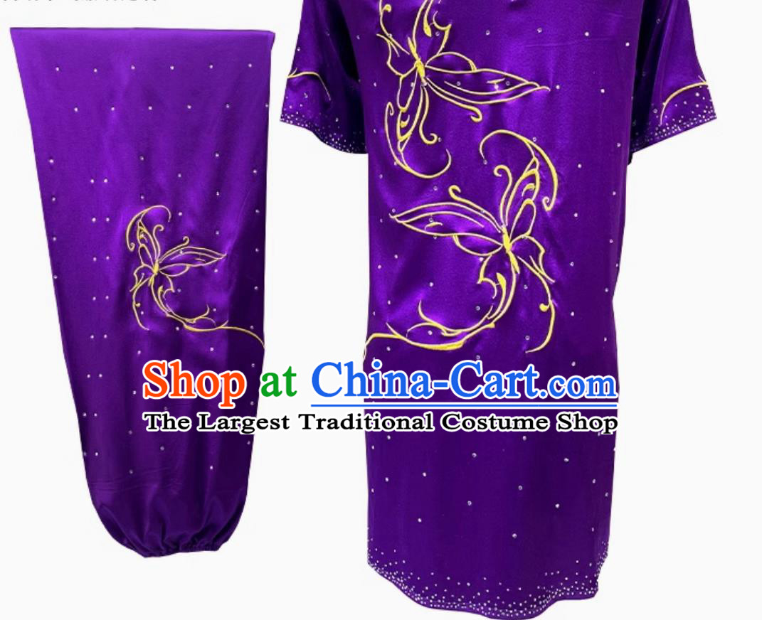 Traditional Martial Arts Costume Chinese Kung Fu Purple Suit Embroidered Butterfly Competition Outfit Wushu Tournament Clothing