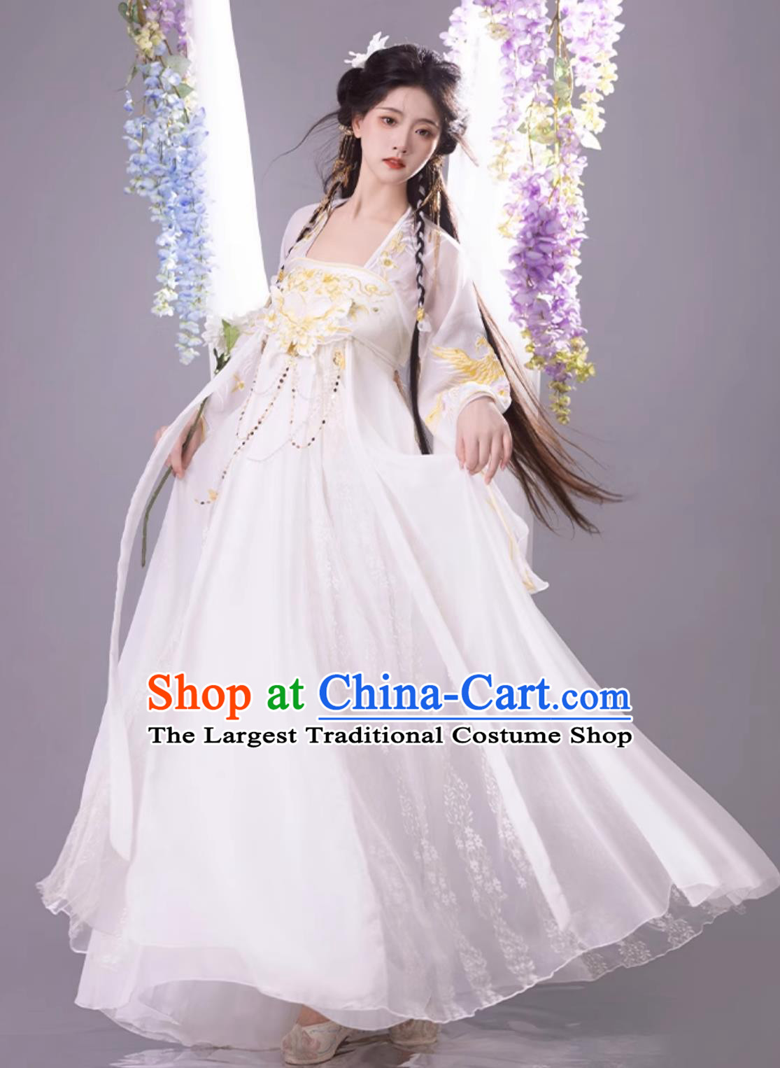 Ancient China Fairy Costume Chinese Traditional White Hanfu Dress Tang Dynasty Princess Embroidered Clothing