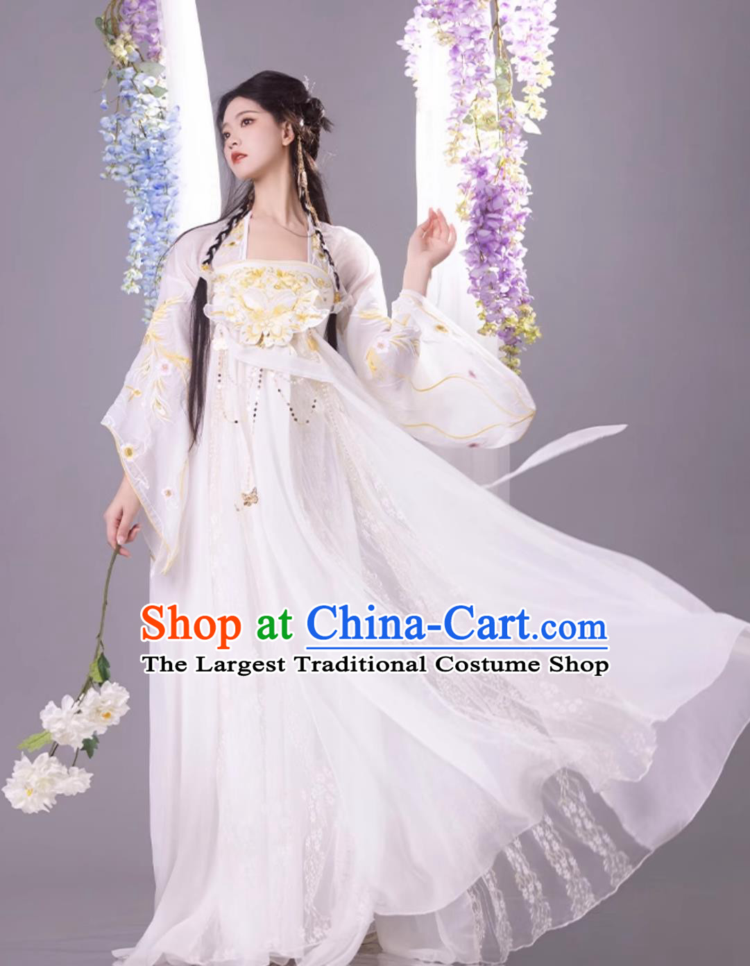 Ancient China Fairy Costume Chinese Traditional White Hanfu Dress Tang Dynasty Princess Embroidered Clothing