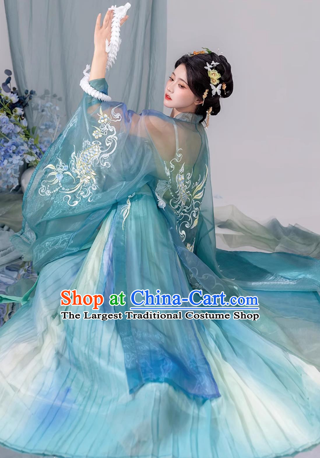 Chinese Song Dynasty Princess Clothing Ancient China Fairy Costume Traditional Blue Hanfu Dress