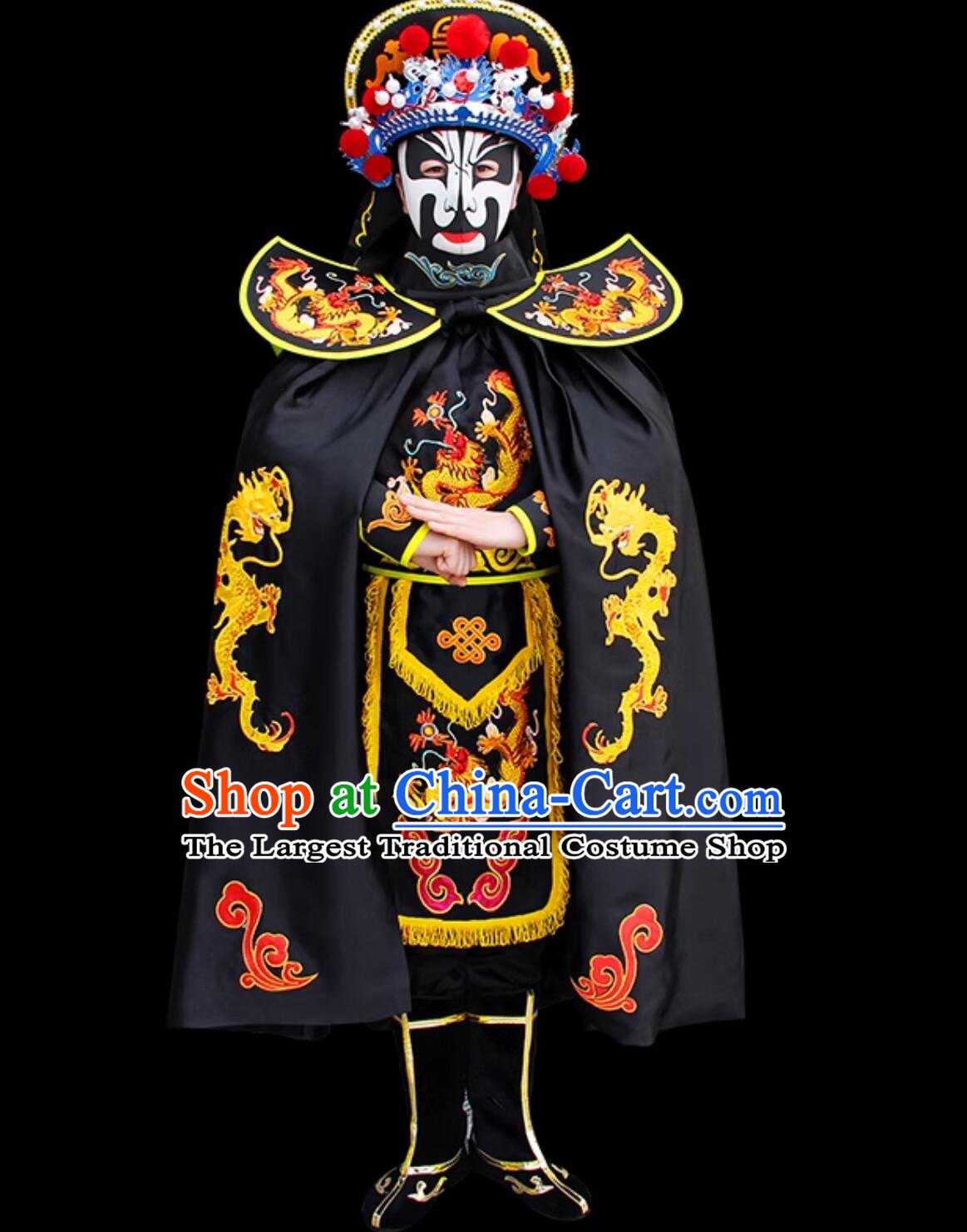 Chinese Mask Change Costume and Hat Professional Sichuan Opera Mask Changing Clothing Traditional Bian Lian Black Outfit Complete Set