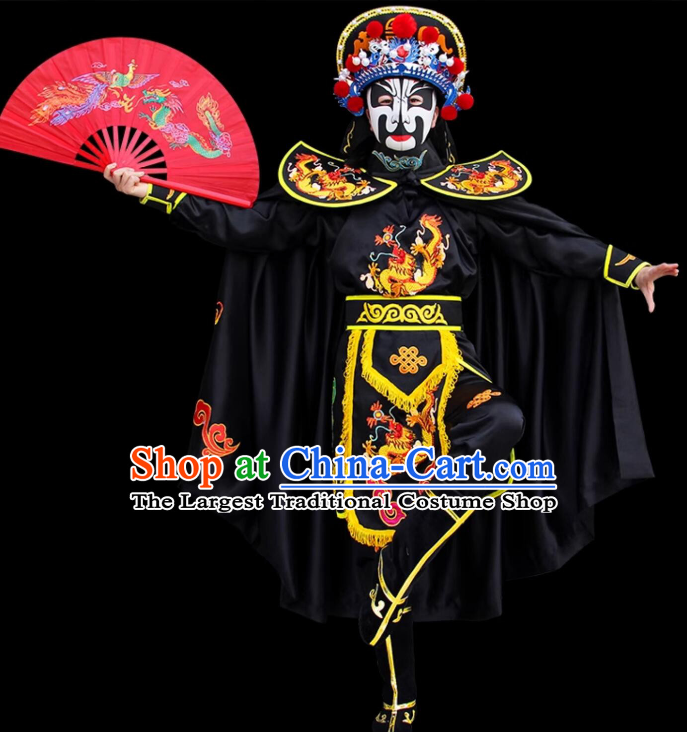 Chinese Mask Change Costume and Hat Professional Sichuan Opera Mask Changing Clothing Traditional Bian Lian Black Outfit Complete Set