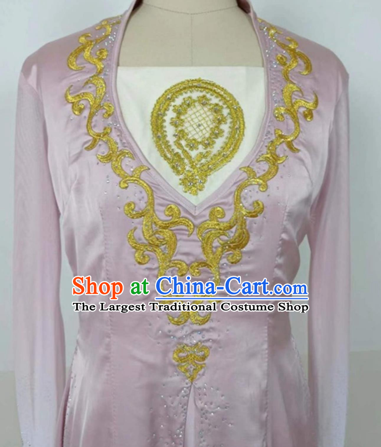 Chinese Ethnic Women Group Dance Pink Dress Uyghur Nationality Dance Clothing Xinjiang Folk Dance Costume