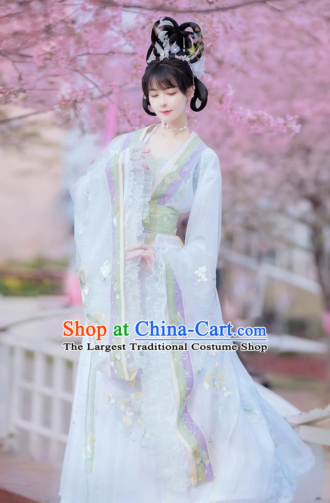 Traditional Chinese Jin Dynasty Princess Clothing Embroidered White Hanfu Dress Ancient China Goddess Costume