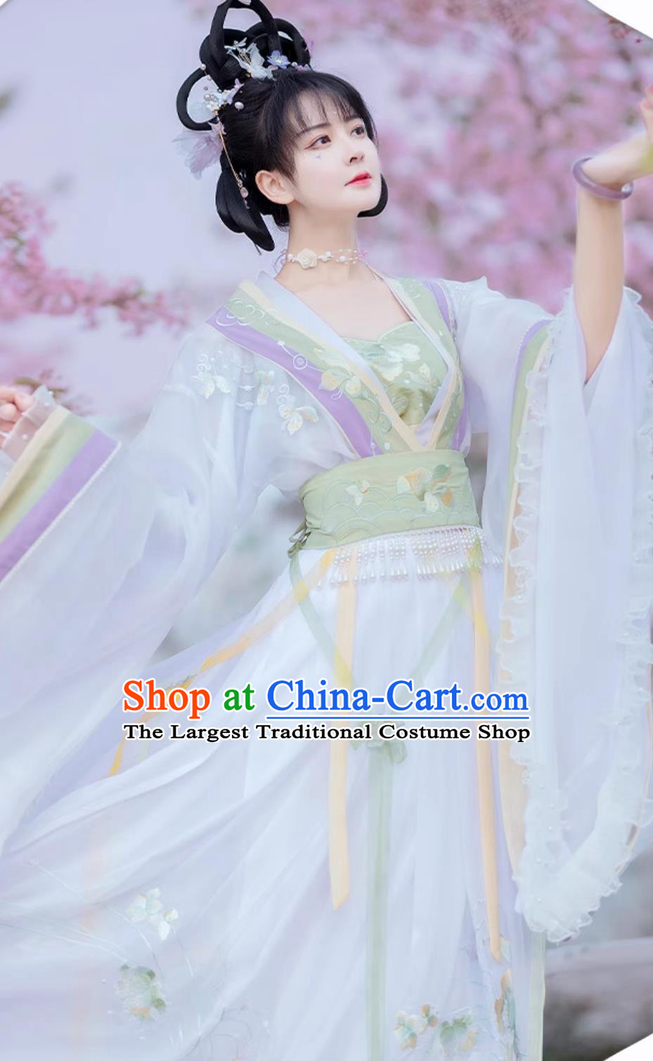 Traditional Chinese Jin Dynasty Princess Clothing Embroidered White Hanfu Dress Ancient China Goddess Costume