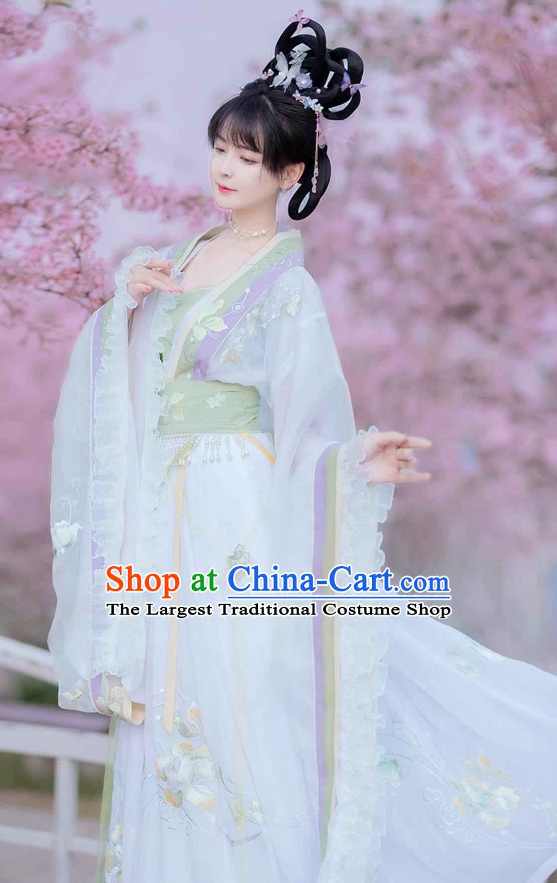 Traditional Chinese Jin Dynasty Princess Clothing Embroidered White Hanfu Dress Ancient China Goddess Costume