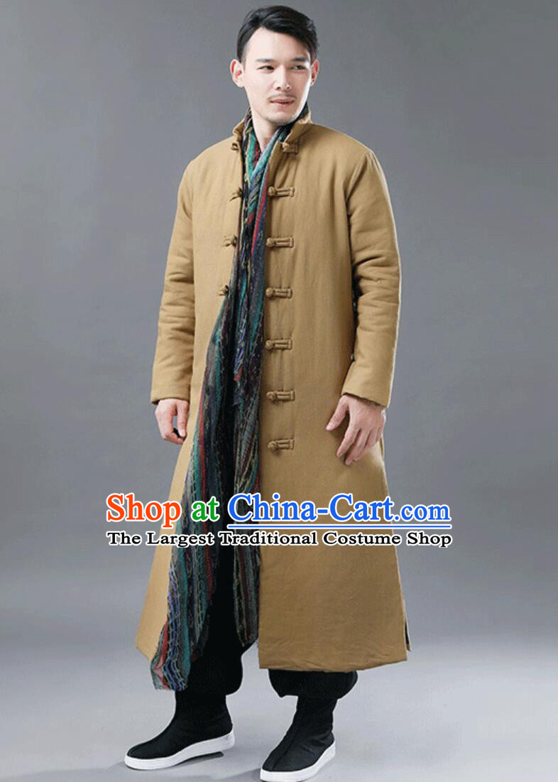 Chinese Tang Suit Cotton Padded Coat Traditional National Costume Winter Ginger Greatcoat