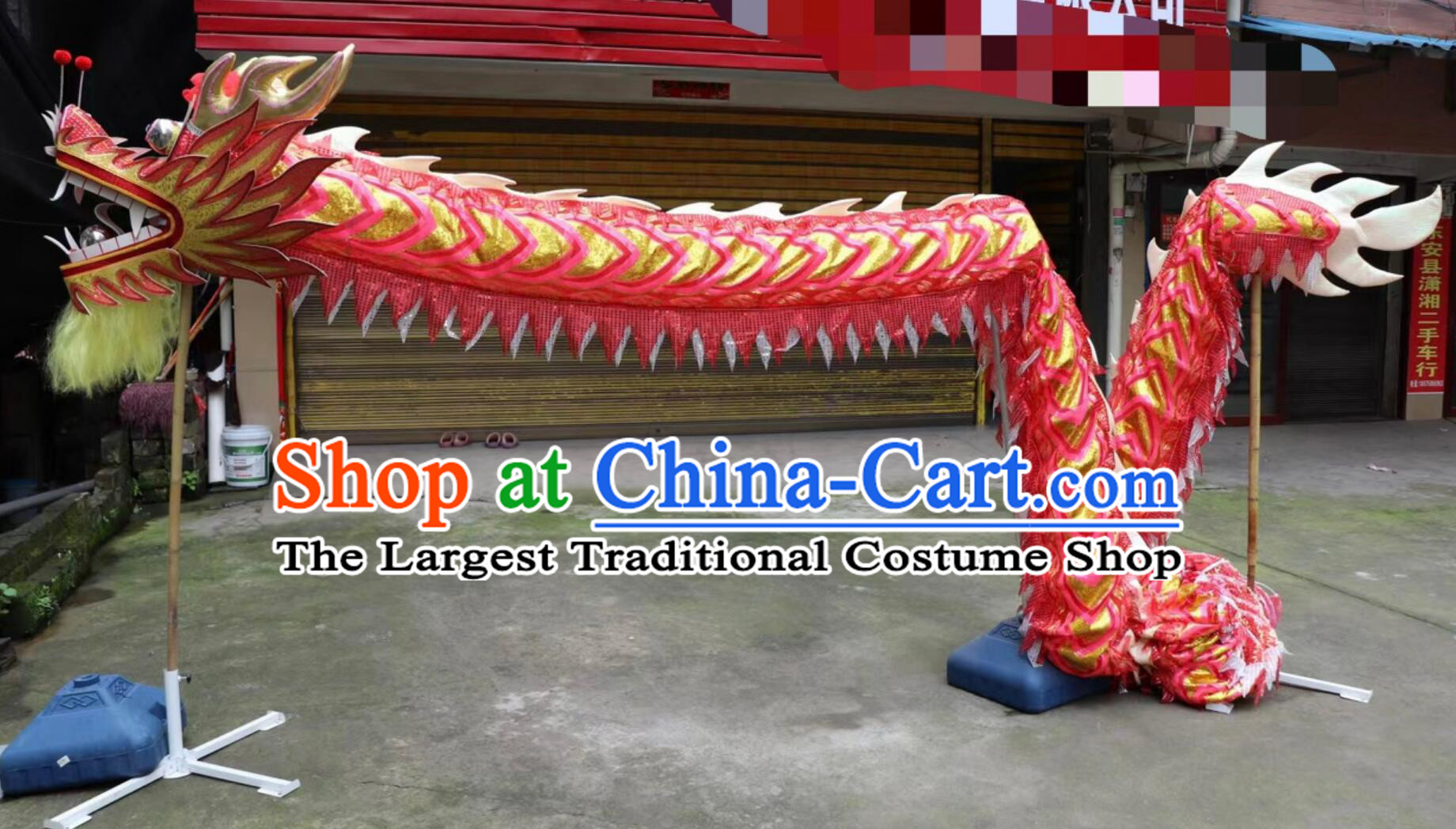 Handmade Red Dragon Dance Equipment Chinese Traditional Net Dragon Dancing Props New Year Parade Dragon Dance Costume