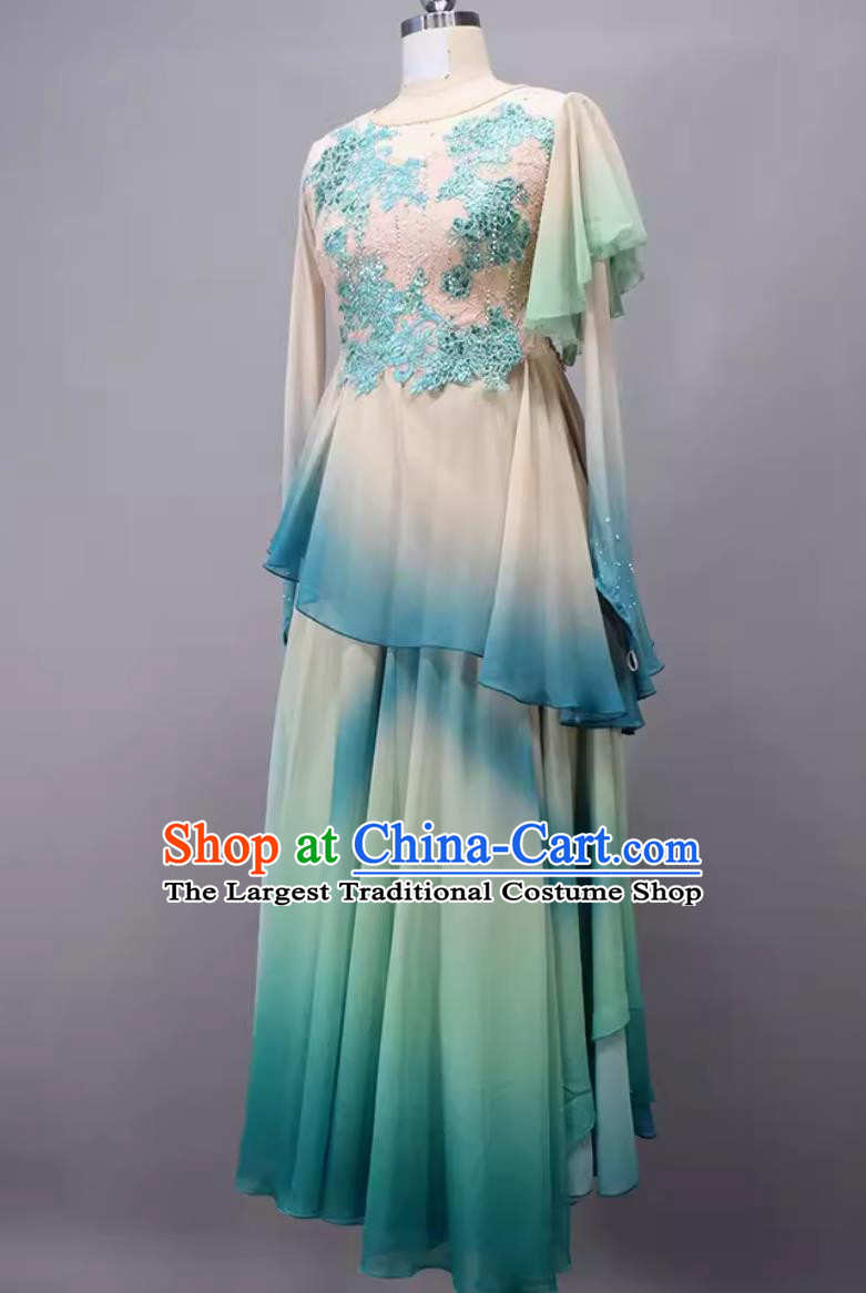 China Dance Competition Green Dress Zui Qing Bo Woman Solo Dance Costume Chinese Classical Dance Clothing