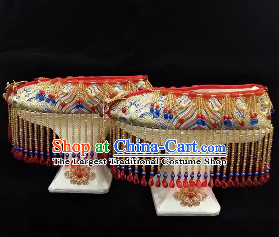 Ancient Chinese Empress Shoes Handmade Traditional Wedding Shoes Qing Dynasty Manchu Woman Platform Shoes