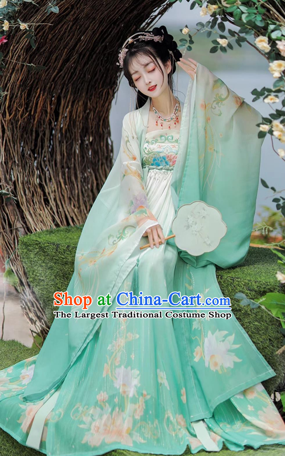 Ancient China Palace Princess Clothing Traditional Green Hanfu Hezi Dress Chinese Tang Dynasty Young Lady Costume