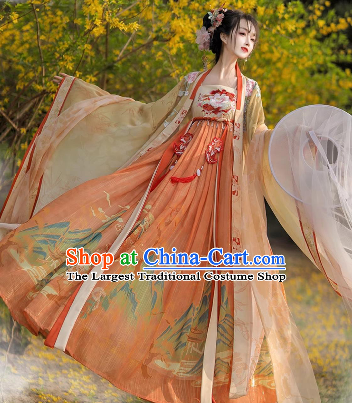 Ancient China Goddess Clothing Chinese Traditional Yellow Hanfu Dress Tang Dynasty Palace Princess Costume