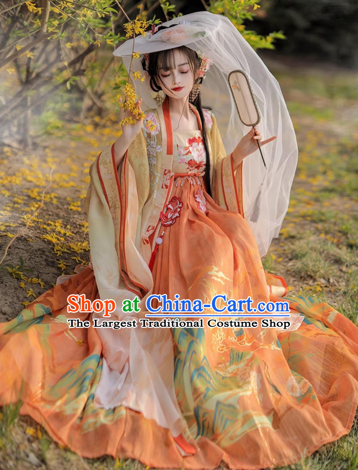 Ancient China Goddess Clothing Chinese Traditional Yellow Hanfu Dress Tang Dynasty Palace Princess Costume