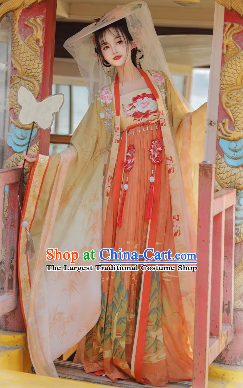 Ancient China Goddess Clothing Chinese Traditional Yellow Hanfu Dress Tang Dynasty Palace Princess Costume