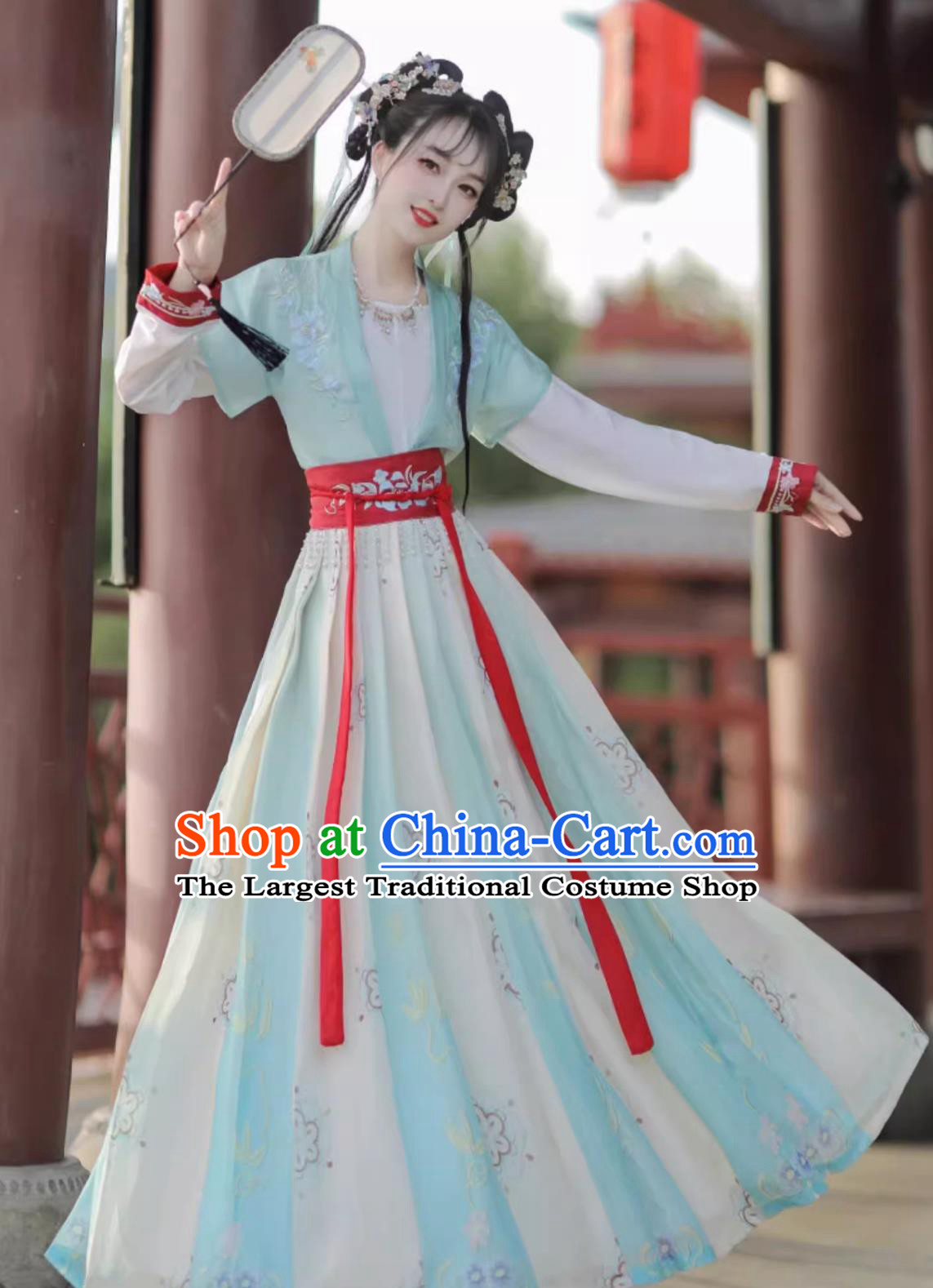 Traditional Chinese Tang Dynasty Young Woman Clothing Green Hanfu Dress Ancient China Princess Costume