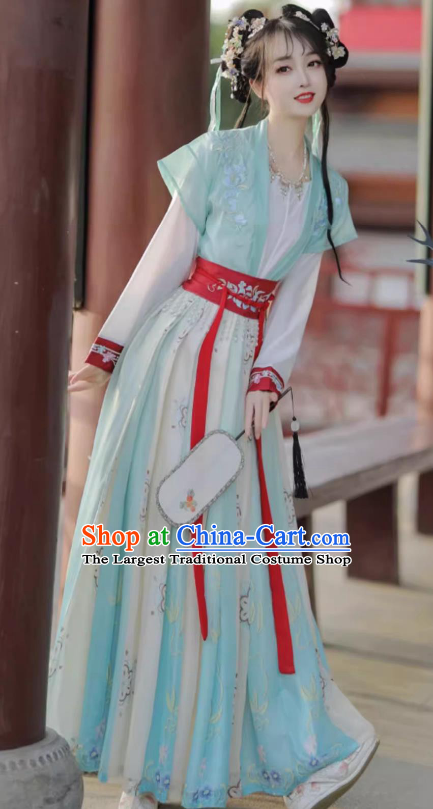 Traditional Chinese Tang Dynasty Young Woman Clothing Green Hanfu Dress Ancient China Princess Costume