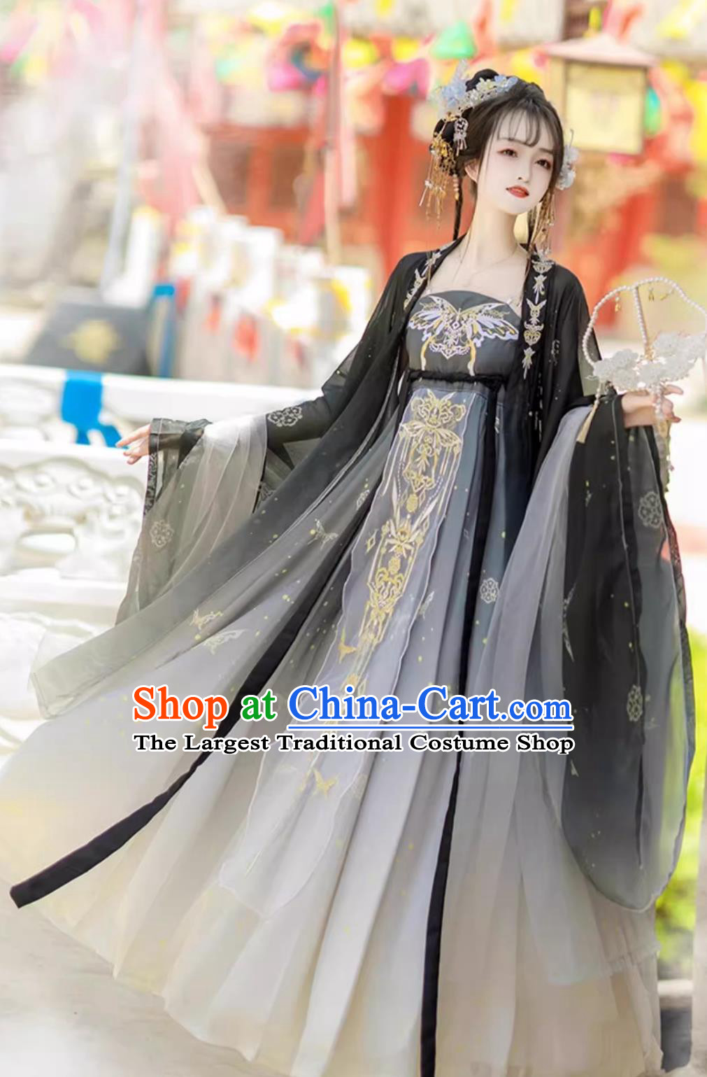 Ancient China Princess Costume ChineseTang Dynasty Court Lady Clothing Traditional Black Hanfu Dress Complete Set