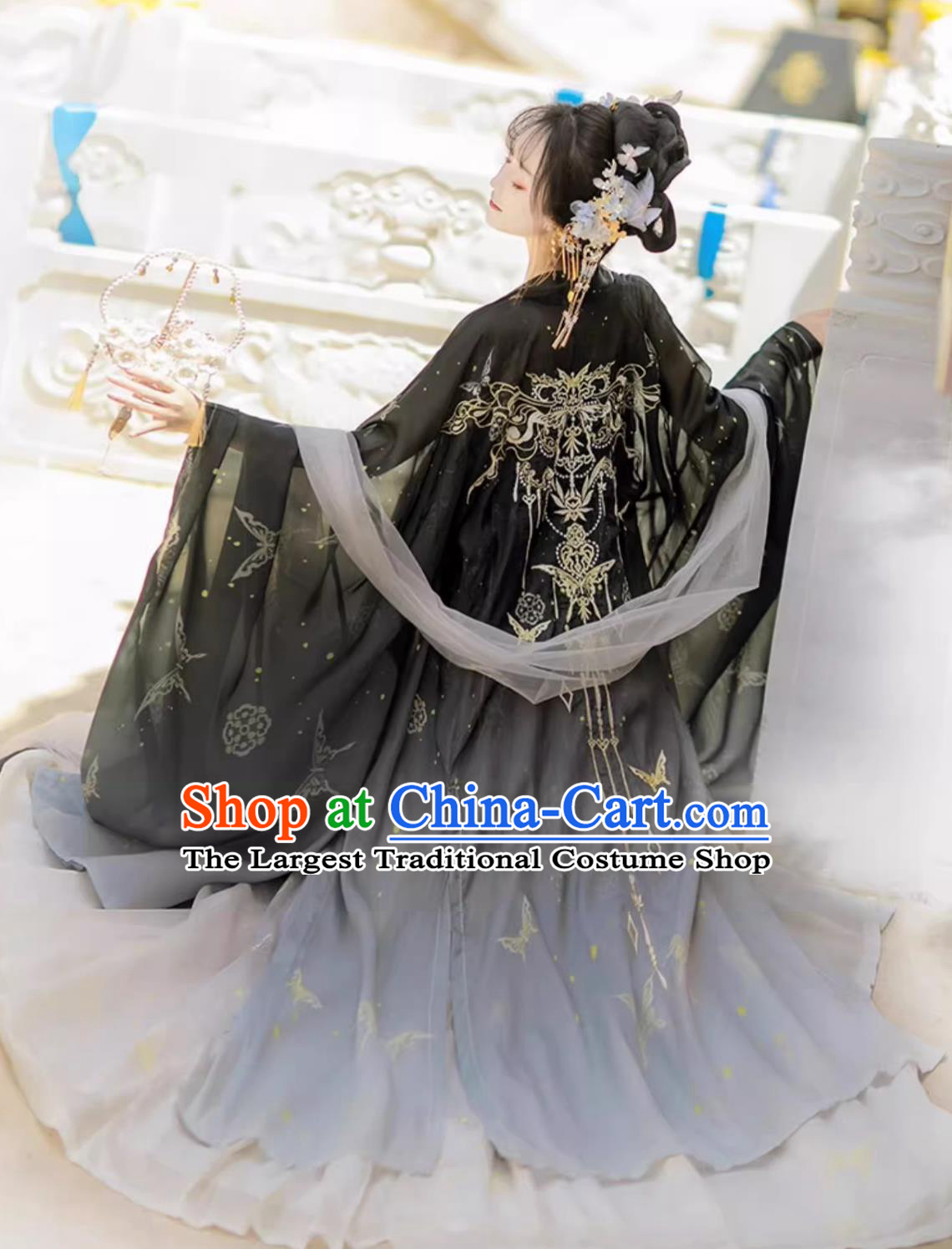 Ancient China Princess Costume ChineseTang Dynasty Court Lady Clothing Traditional Black Hanfu Dress Complete Set