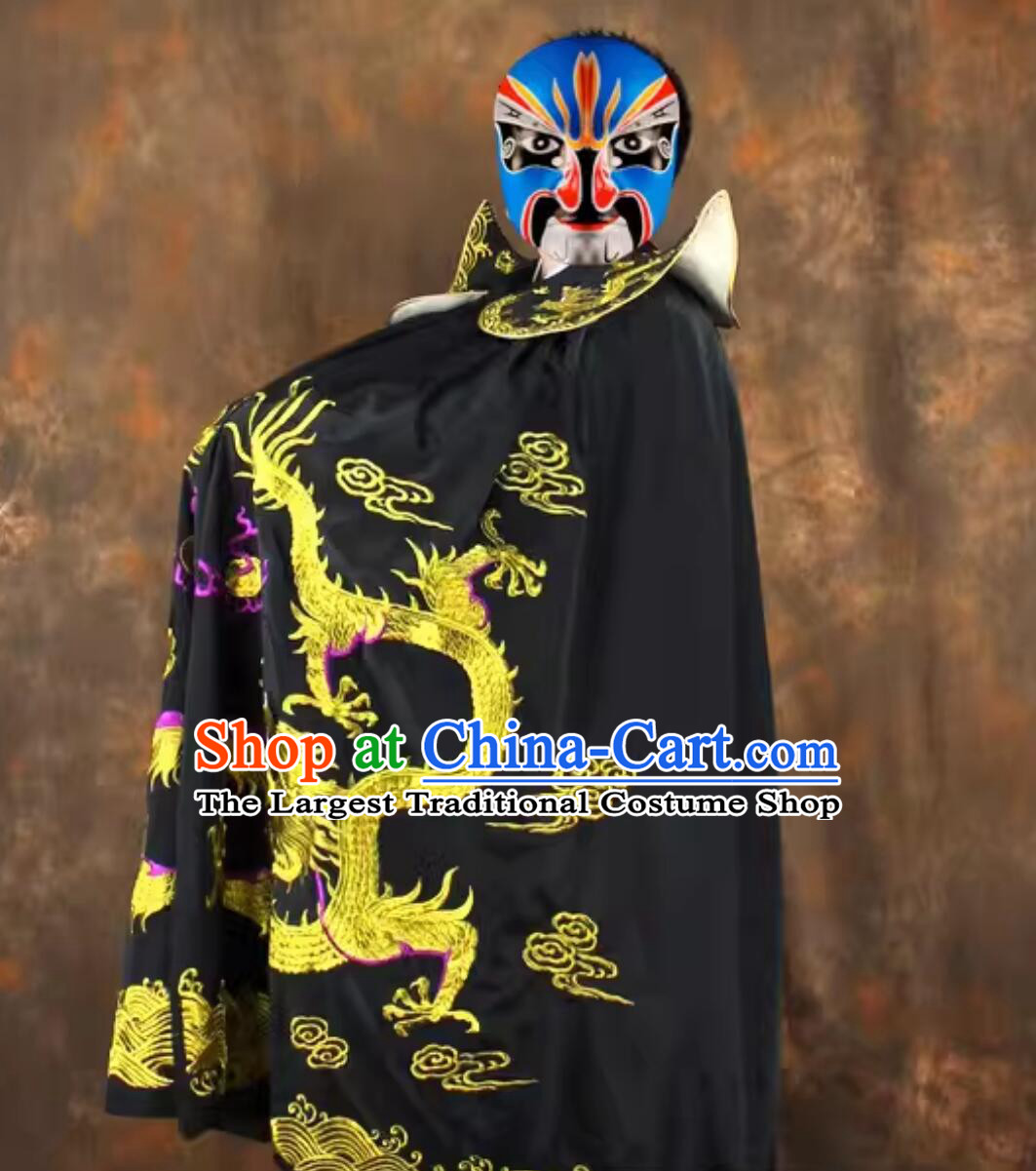 Chinese Traditional Face Changing Costume Embroidered Black Cape Sichuan Opera Bian Lian Cloak