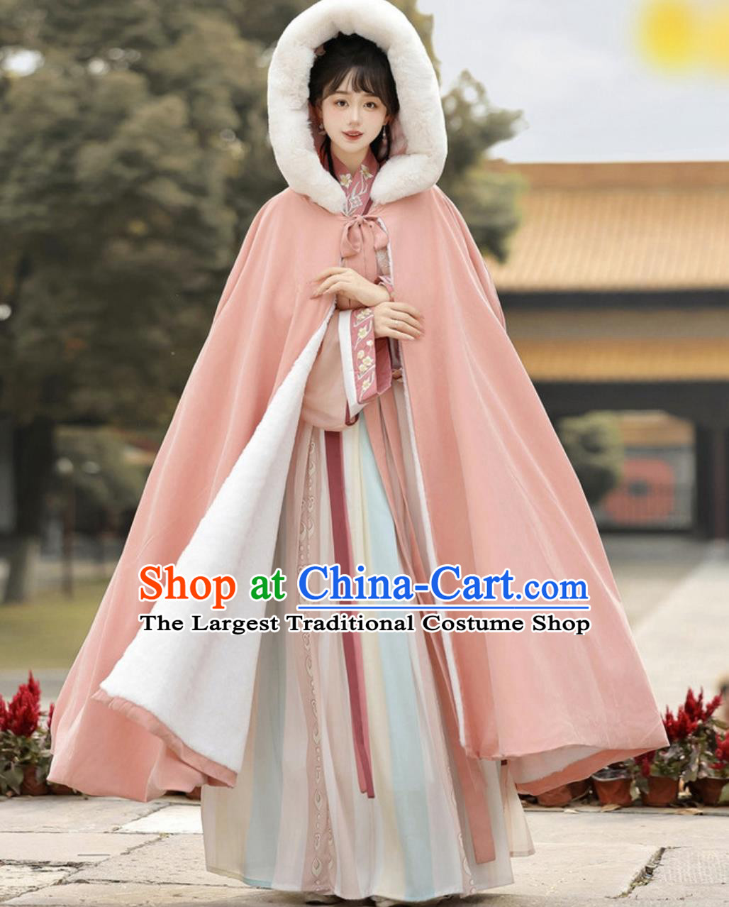 Ancient China Princess Costume Chinese Traditional Hanfu Pink Long Cloak