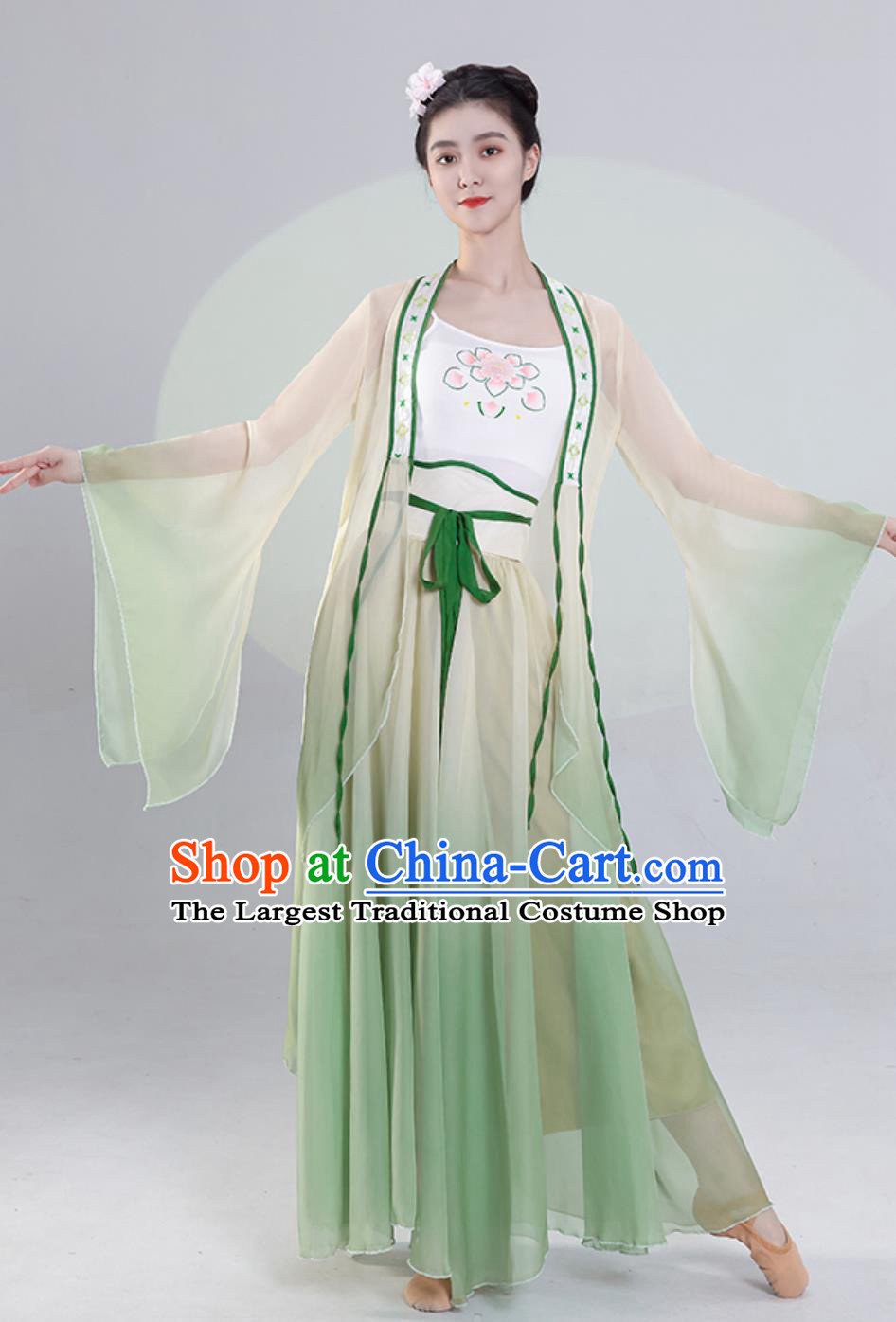 Chinese Classical Dance Costume Woman Fan Dance Exercise Clothing Stage Performance Green Dress