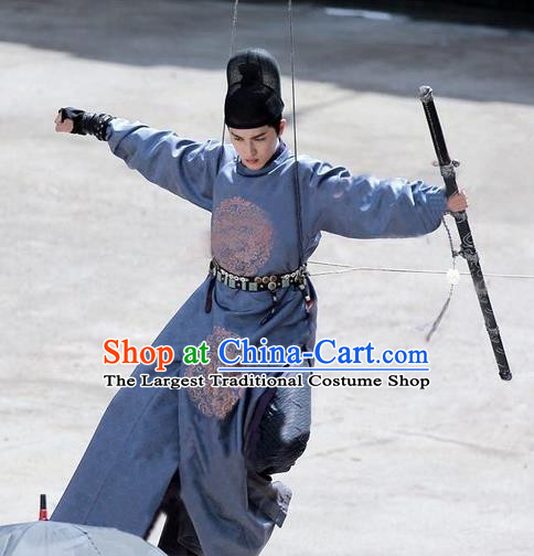 Chinese Ancient Tang Dynasty Swordsman Costumes TV Series Weaving A Tale of Love Young Hero Pei XIng Jian Official Robe and Headwear