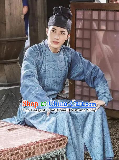 TV Series Weaving A Tale of Love Young Hero Pei XIng Jian Blue Hanfu Chinese Ancient Tang Dynasty Swordsman Costumes