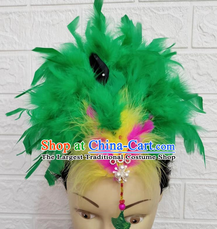 Green Dance Headdress Feather Headdress Performance Headdress Classical Dance Headdress Chinese Yangko Headdress