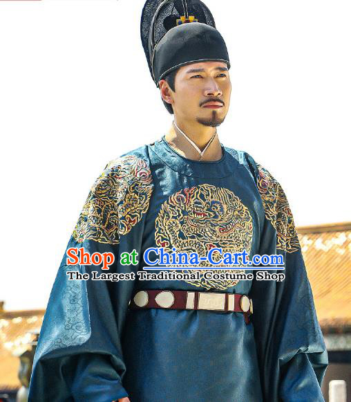 Historical TV Series The Imperial Age Ming Dynasty Crown Prince Zhu Biao Costumes Chinese Ancient King Blue Robes