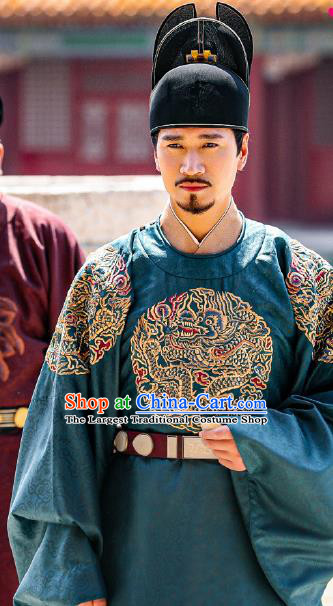 Historical TV Series The Imperial Age Ming Dynasty Crown Prince Zhu Biao Costumes Chinese Ancient King Blue Robes
