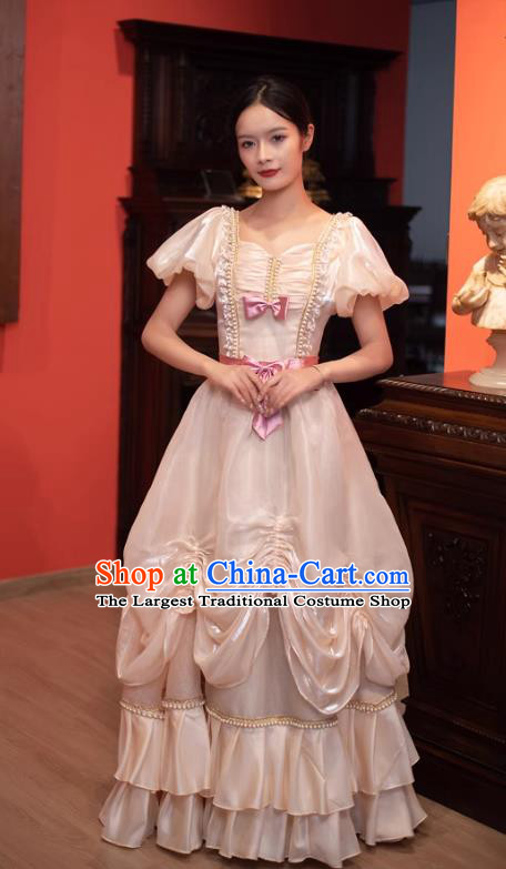 European Style Court Dress Medieval Classical Costume Imperial Vintage Clothing Champagne Tea Break Dress