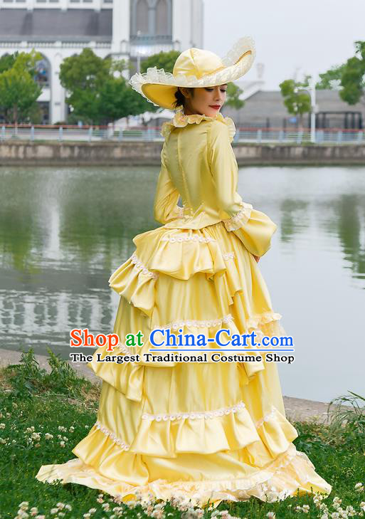Drama Princess Yellow Long Dress European Court Costume French Medieval Retro Aristocratic Clothing